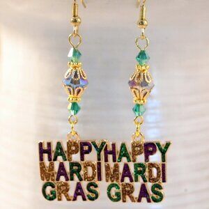 Mardi Gras Earrings Fat Tuesday Boho Chic Earrings Dangle Pierced or Clip-on